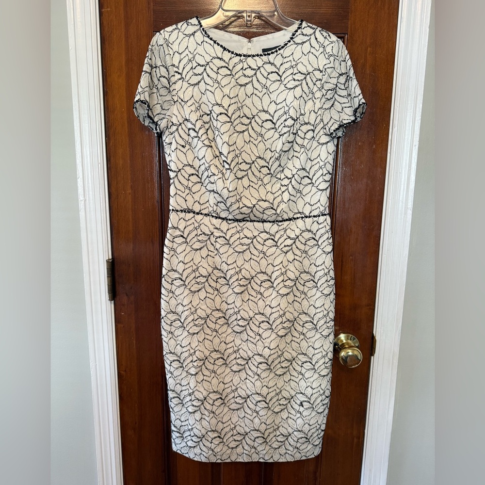 Adrianna Papell Black and White Floral Lace Midi Dress